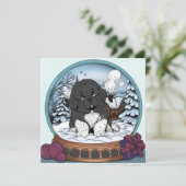 Newfoundland Puppy Snowglobe Feestdagenkaart (Staand voorkant)
