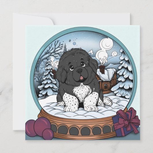 Newfoundland Puppy Snowglobe Feestdagenkaart (Voorkant)