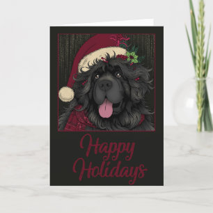 Newfoundland puppyhond kerstmuts "Prettig eindejaa Feestdagen Kaart