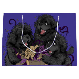 Newfoundland puppyhonden openen cadeaus groot cadeauzakje