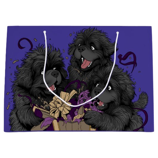 Newfoundland puppyhonden openen cadeaus groot cadeauzakje (Voorkant)