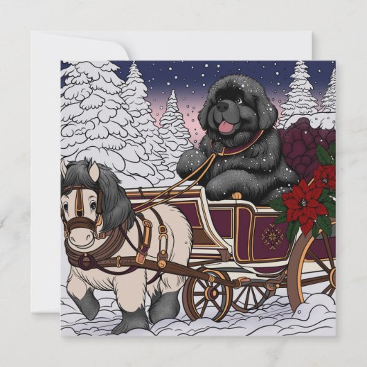 Newfoundland Santa Sleigh Feestdagenkaart (Voorkant)
