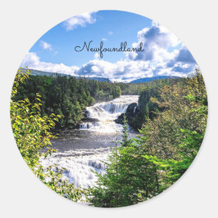 Newfoundland, schilderachtige waterval,  ronde sticker
