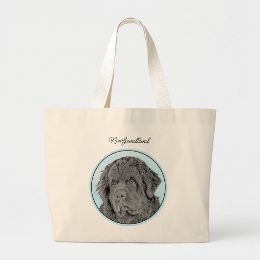 Newfoundland Schilderij Zwart Schattige Originele  Grote Tote Bag (Voorkant)