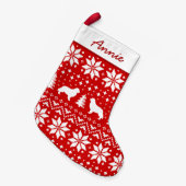 Newfoundland Silhouettes Pattern Red en White Kleine Kerstsok (Voorkant (Hangend))