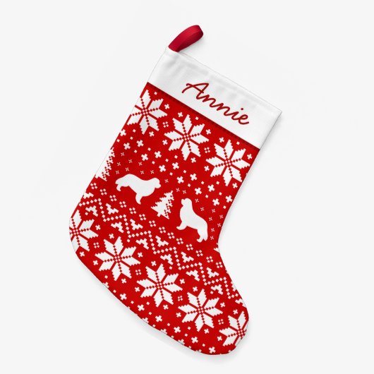 Newfoundland Silhouettes Pattern Red en White Kleine Kerstsok (Voorkant (Hangend))