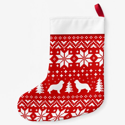 Newfoundland Silhouettes Pattern Red en White Kleine Kerstsok (Achterkant)