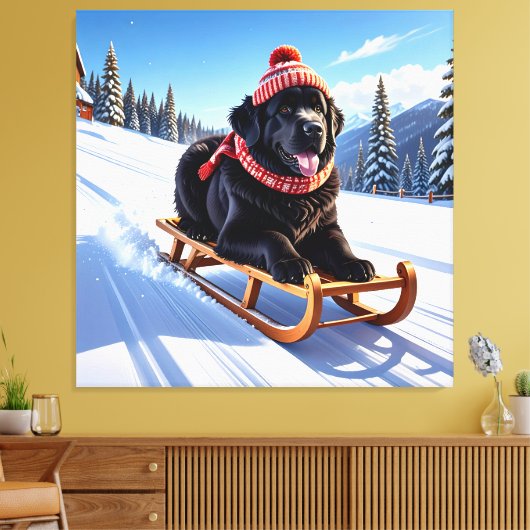 Newfoundland Sled Ride Canvas Afdruk (Insitu (Woonkamer))