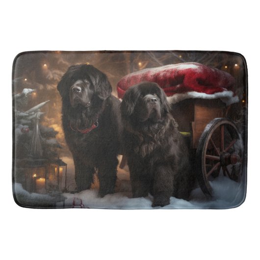 Newfoundland Sneeuw Slede Kerst Decoratie Badmat (Voorkant)