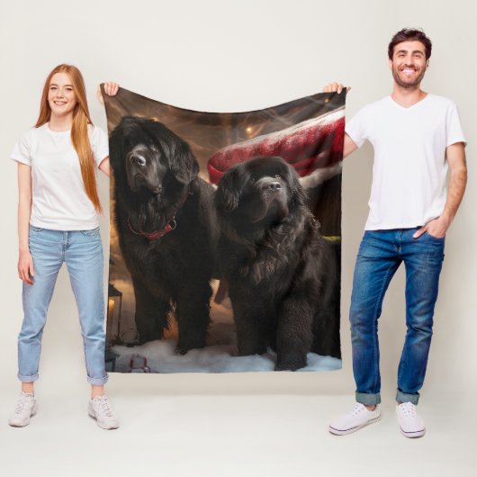 Newfoundland Sneeuw Slede Kerst Decoratie Fleece Deken (In situ)