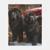 Newfoundland Sneeuw Slede Kerst Decoratie Fleece Deken (Voorkant)