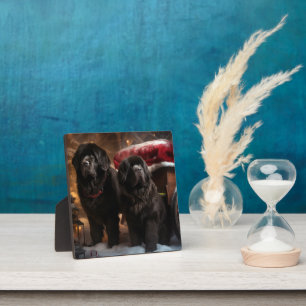 Newfoundland Sneeuw Slede Kerst Decoratie Fotoplaat