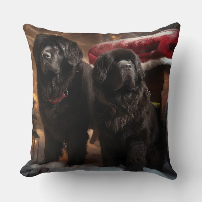 Newfoundland Sneeuw Slede Kerst Decoratie Kussen (Voorkant)