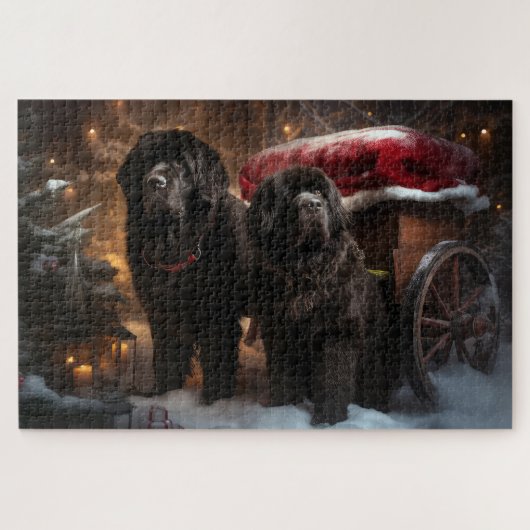 Newfoundland Sneeuw Slede Kerst Decoratie Legpuzzel (Horizontaal)