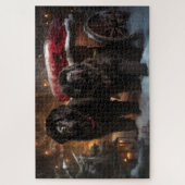Newfoundland Sneeuw Slede Kerst Decoratie Legpuzzel (Verticaal)