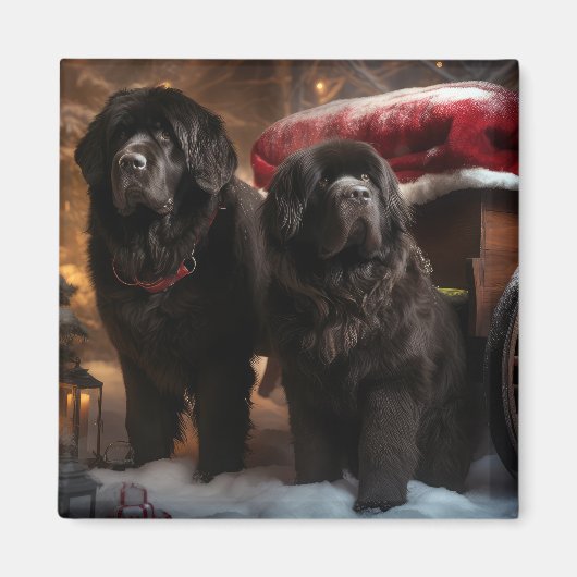 Newfoundland Sneeuw Slede Kerst Decoratie Magneet (Voorkant)
