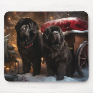 Newfoundland Sneeuw Slede Kerst Decoratie Muismat