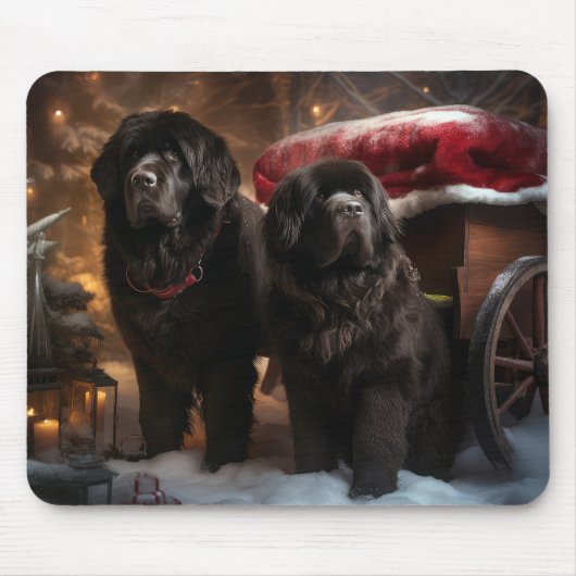 Newfoundland Sneeuw Slede Kerst Decoratie Muismat (Voorkant)