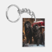 Newfoundland Sneeuw Slede Kerst Decoratie Sleutelhanger (Voorkant Links)