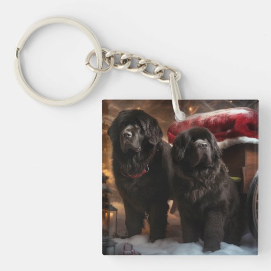 Newfoundland Sneeuw Slede Kerst Decoratie Sleutelhanger (Voorkant)