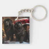 Newfoundland Sneeuw Slede Kerst Decoratie Sleutelhanger (Achterkant)