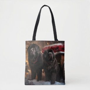 Newfoundland Sneeuw Slede Kerst Decoratie Tote Bag