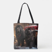 Newfoundland Sneeuw Slede Kerst Decoratie Tote Bag (Achterkant)