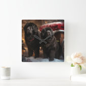 Newfoundland Sneeuw Slede Kerst Decoratie Vierkante Klok (Huis)