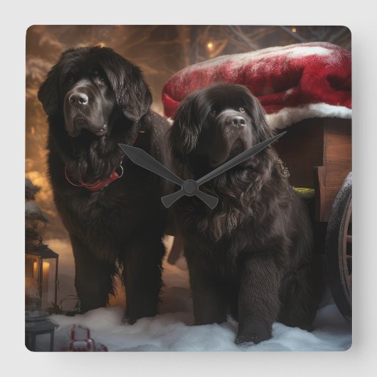 Newfoundland Sneeuw Slede Kerst Decoratie Vierkante Klok (Voorkant)