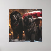 Newfoundland Snowy Sleigh Kerst Decor Canvas Afdruk (Voorkant)