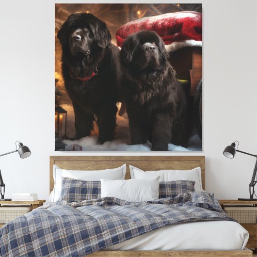 Newfoundland Snowy Sleigh Kerst Decor Canvas Afdruk (Insitu (Slaapkamer))