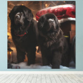 Newfoundland Snowy Sleigh Kerst Decor Canvas Afdruk (Insitu (Houten vloer))