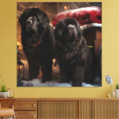 Newfoundland Snowy Sleigh Kerst Decor Canvas Afdruk (Insitu (Woonkamer))