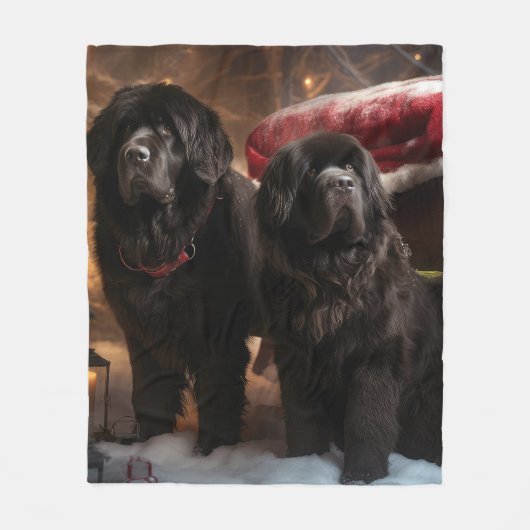 Newfoundland Snowy Sleigh Kerst Decor Fleece Deken (Voorkant)