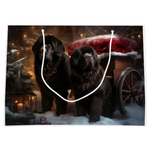 Newfoundland Snowy Sleigh Kerst Decor Groot Cadeauzakje (Voorkant)