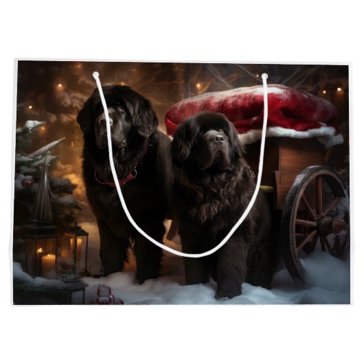 Newfoundland Snowy Sleigh Kerst Decor Groot Cadeauzakje (Achterkant)