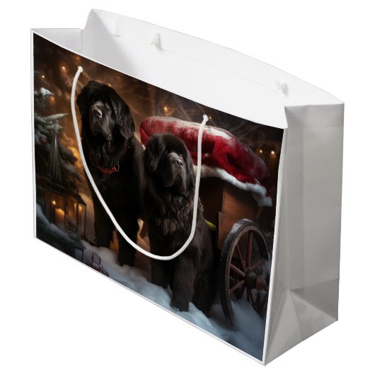 Newfoundland Snowy Sleigh Kerst Decor Groot Cadeauzakje (Achterkant Gekanteld)