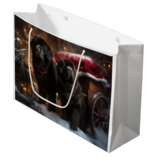 Newfoundland Snowy Sleigh Kerst Decor Groot Cadeauzakje (Voorkant Gekanteld)