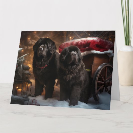 Newfoundland Snowy Sleigh Kerst Decor Kaart (Voorkant)