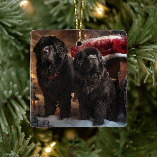 Newfoundland Snowy Sleigh Kerst Decor Keramisch Ornament (Boom)