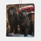 Newfoundland Snowy Sleigh Kerst Decor Keramisch Ornament (Links)
