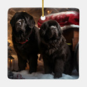 Newfoundland Snowy Sleigh Kerst Decor Keramisch Ornament (Achterkant)