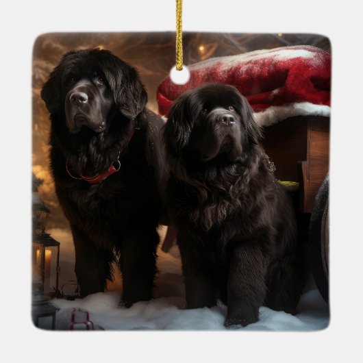 Newfoundland Snowy Sleigh Kerst Decor Keramisch Ornament (Achterkant)