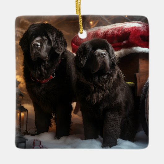 Newfoundland Snowy Sleigh Kerst Decor Keramisch Ornament (Voorkant)