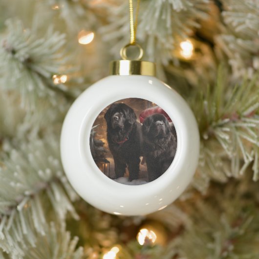 Newfoundland Snowy Sleigh Kerst Decor Keramische Bal Ornament (Boom)