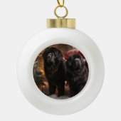 Newfoundland Snowy Sleigh Kerst Decor Keramische Bal Ornament (Voorkant)