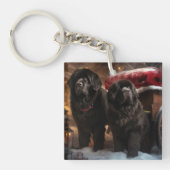 Newfoundland Snowy Sleigh Kerst Decor Sleutelhanger (Voorkant)