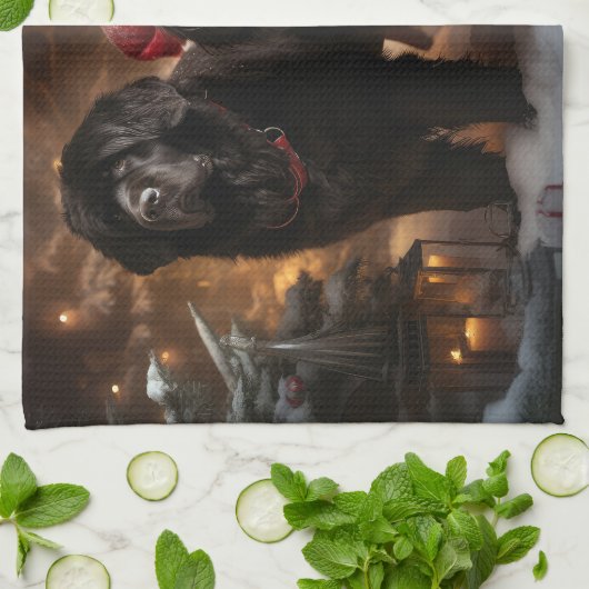 Newfoundland Snowy Sleigh Kerst Decor Theedoek (Gevouwen)