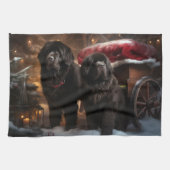 Newfoundland Snowy Sleigh Kerst Decor Theedoek (Horizontaal)