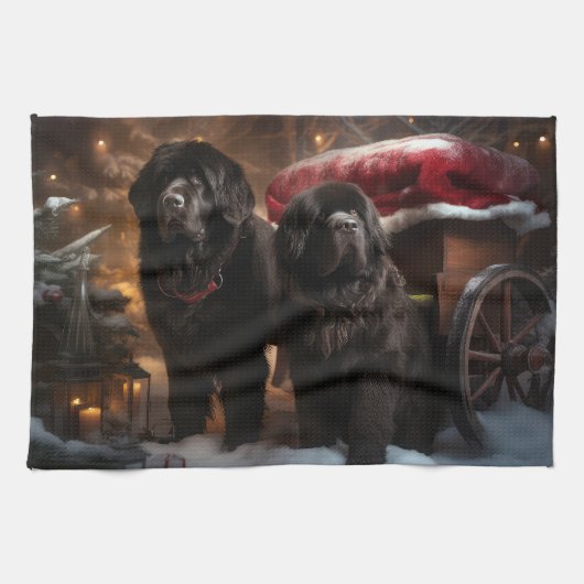 Newfoundland Snowy Sleigh Kerst Decor Theedoek (Horizontaal)